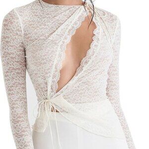 House of CB LEALA IVORY FLORAL LACE TRIM TOP Size XL